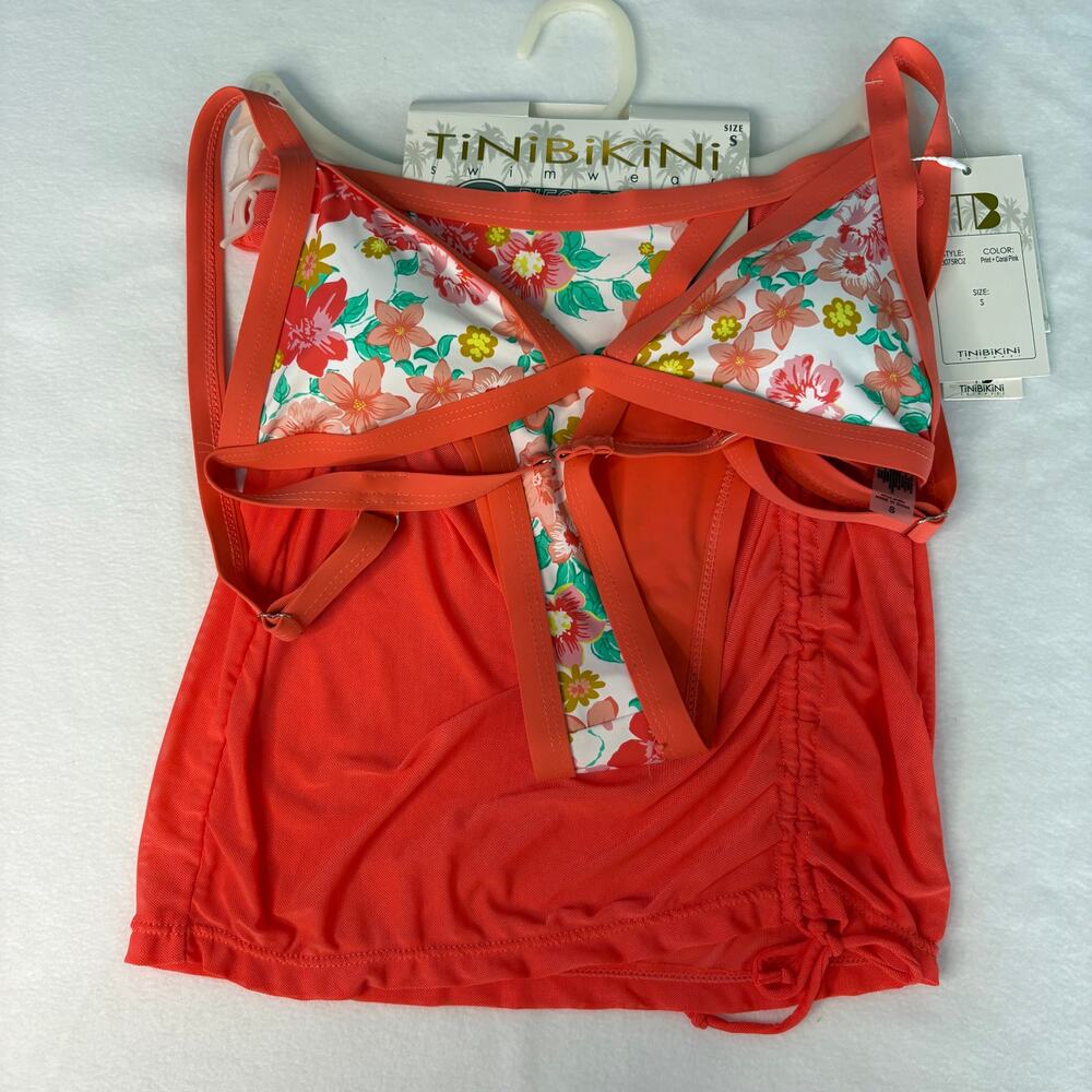 TiniBikini 3-Piece Swimsuit Set Orange Floral Print Women's Small NWT